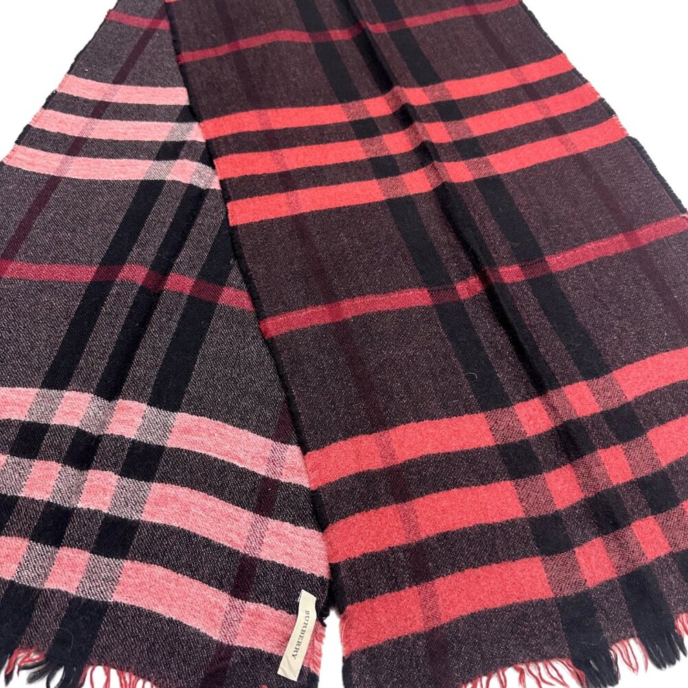 Burberry Lightweight Nova Check Scarf Red/Black Scarf for Women Made In England - Picture 2 of 7